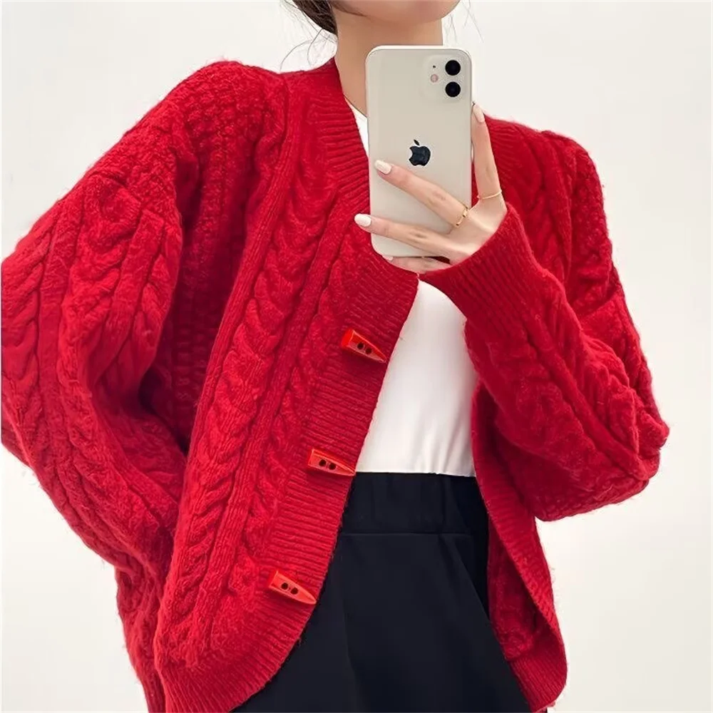 2026 Autumn Spring Cardigan Sweater Round Neck Button Up Korean Fashion Knit Cardigan Sweater Coat Fall Winter Women Clothes