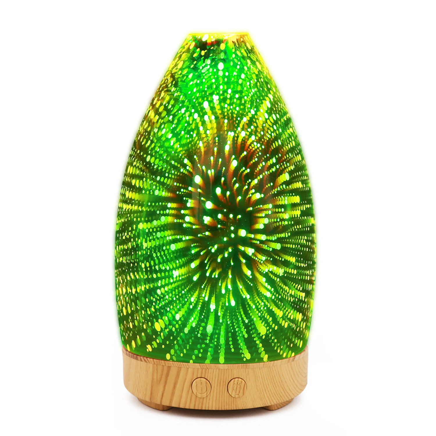 Night Light Ultrasonic Humidifier with 3D Glass Aroma Diffuser, Colorful Firework Pattern Fragrance Dispenser