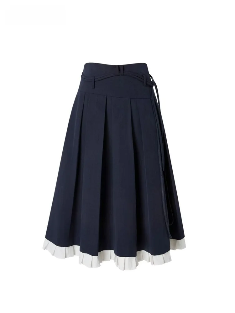 

Американская молодежная юбка-миди в стиле A-Line синего цвета с завязками, с цветовыми блоками, модная, повседневная, размер L