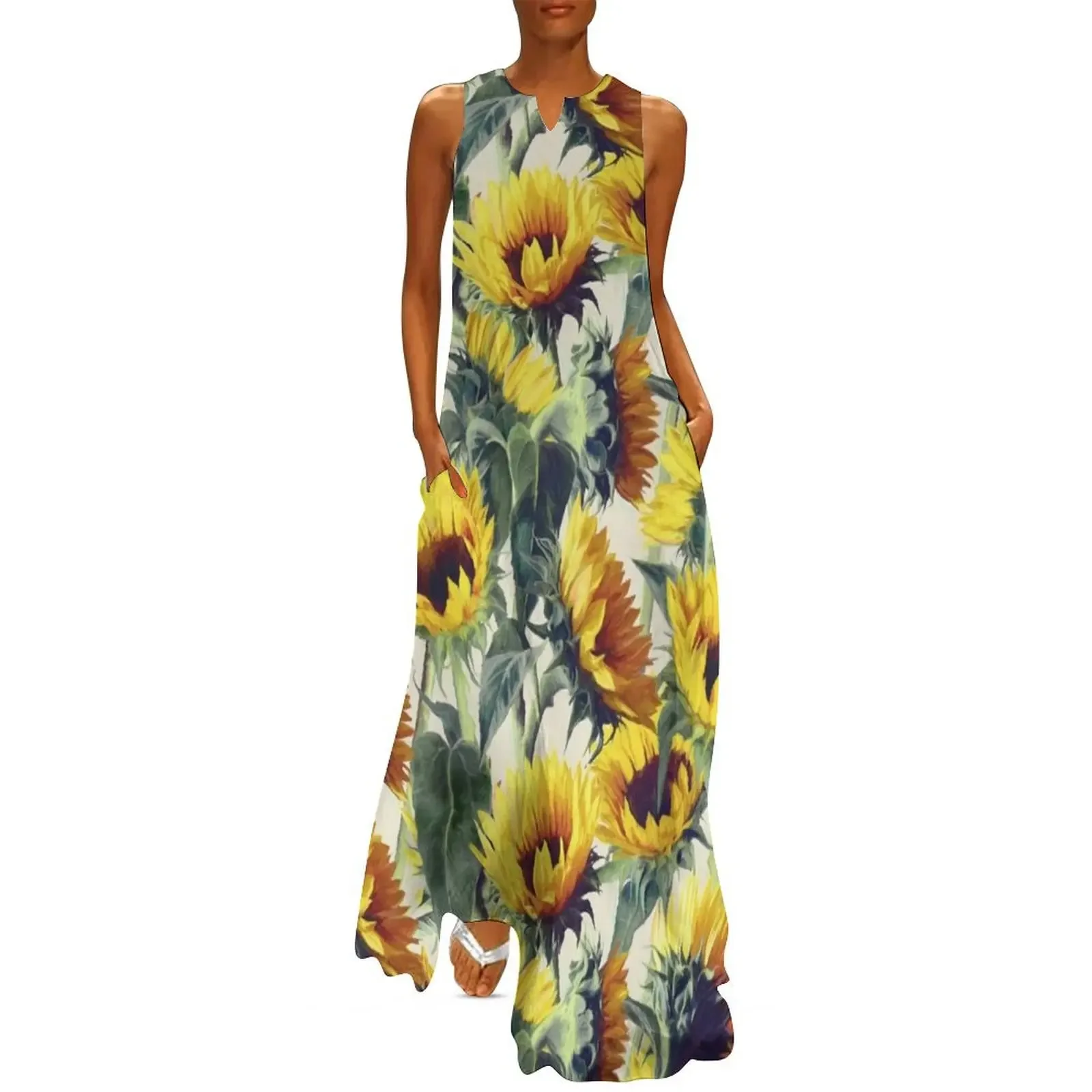 

Sunflowers Forever Long Dress Woman clothing party dresses women Summer dresses for women Prom gown Dress