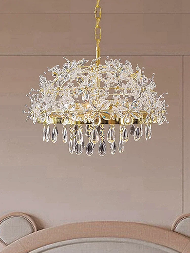 All-copper dream garden crystal chandelier heavy industry romantic light luxury European French lamp living room bedroom  תאורה