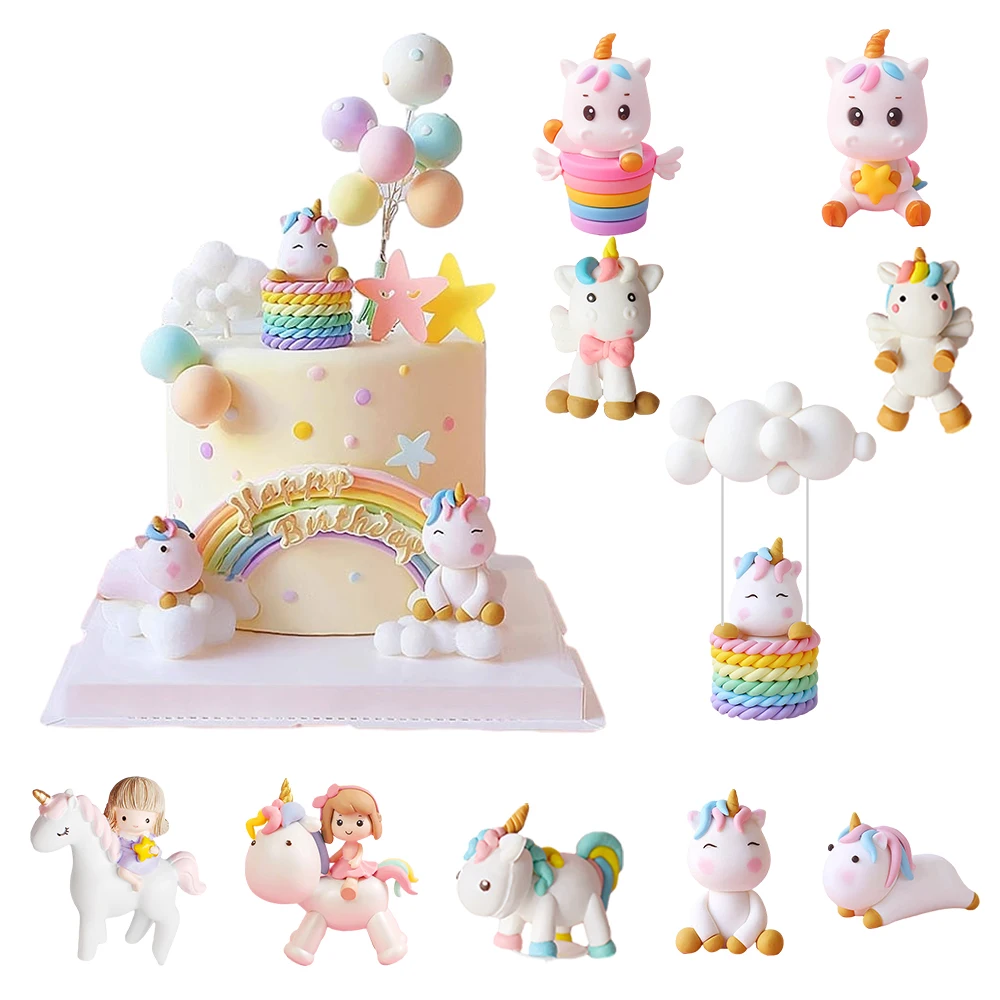 Tęczowy jednorożec ozdoba na wierzch tortu dekoracja urodzinowa dla dziewczynki artykuły na przyjęcie Baby Shower dla dzieci 1. wszystkiego najlepszego z okazji urodzin jednorożec dekoracja tematyczna
