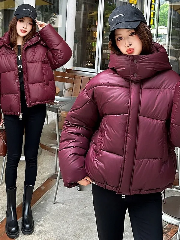 

Winter Women's Puffy Hooded Cotton Jaet Bread Sle Coat Warmth And Elegance Thiened Knitted Fabric Ladies' Coat