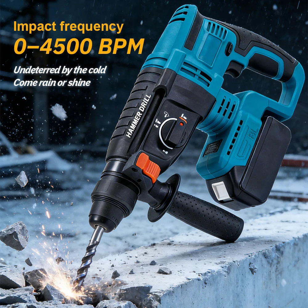 

Cordless Rotary Hammer Drill - 3-in-1 Lithium-Ion Electric Hammer for Concrete, Drilling & Chiseling (for Makita Style)