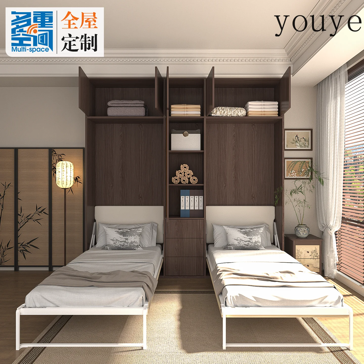 Song's Aesthetic Solid Wood Reinforced Invisible Bed Multifunctional Double Wall Bed Foldable Murphy Bed - view 4