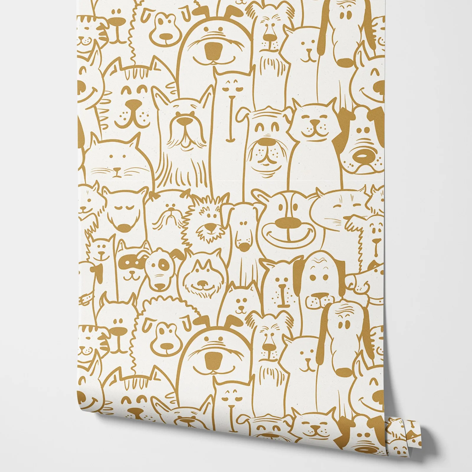 Cats With Dogs Peel and Stick Wallpaper, Yellow and beige Color Wallpaper ,Kids/ Nursery  Wall Mural Paper ,Non-Woven Wall paper