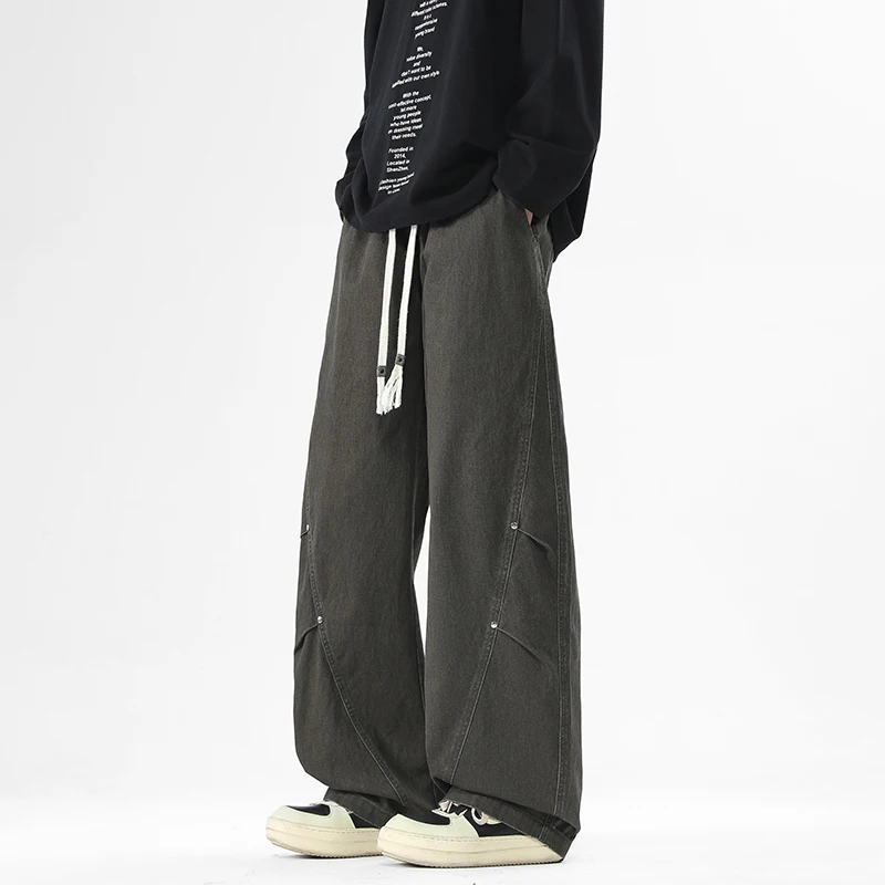 

Мужские модные джинсы из хлопка с заклепками, прямого кроя, зауженные, с эффектом потертости, для повседневной носки, весна-осень