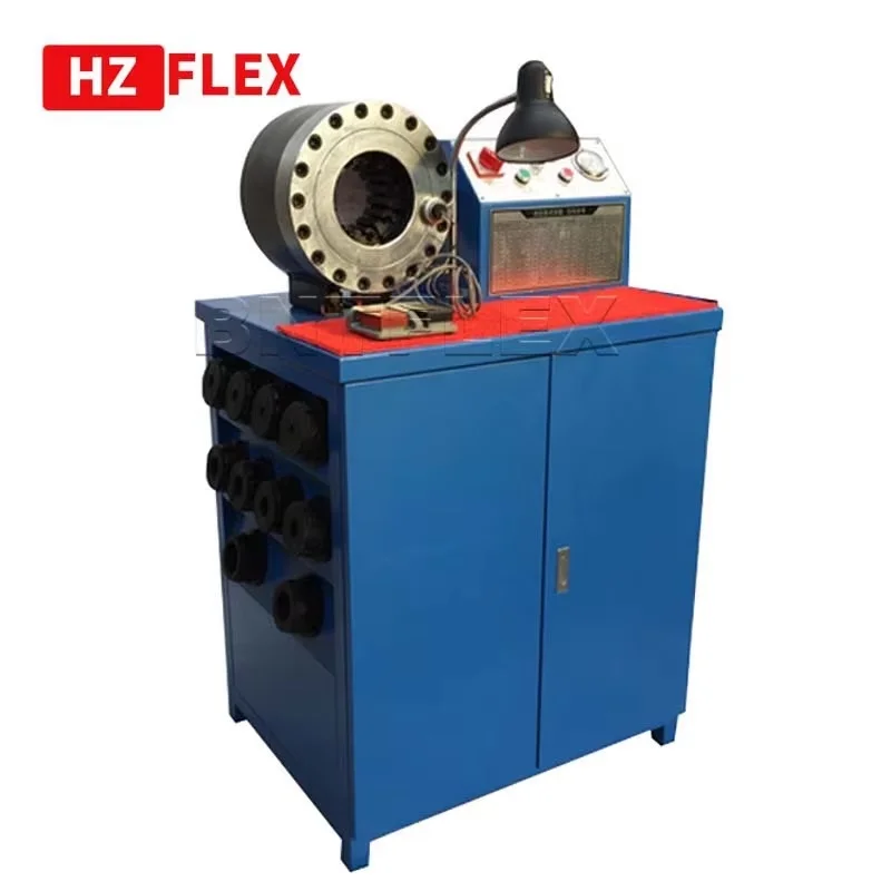 

China manufacture 220v 3kw 1 ph HZ-50D 1/4" to 2" 4SP R12 hose Electric high pressure hose crimping machine with 10 sets of dies