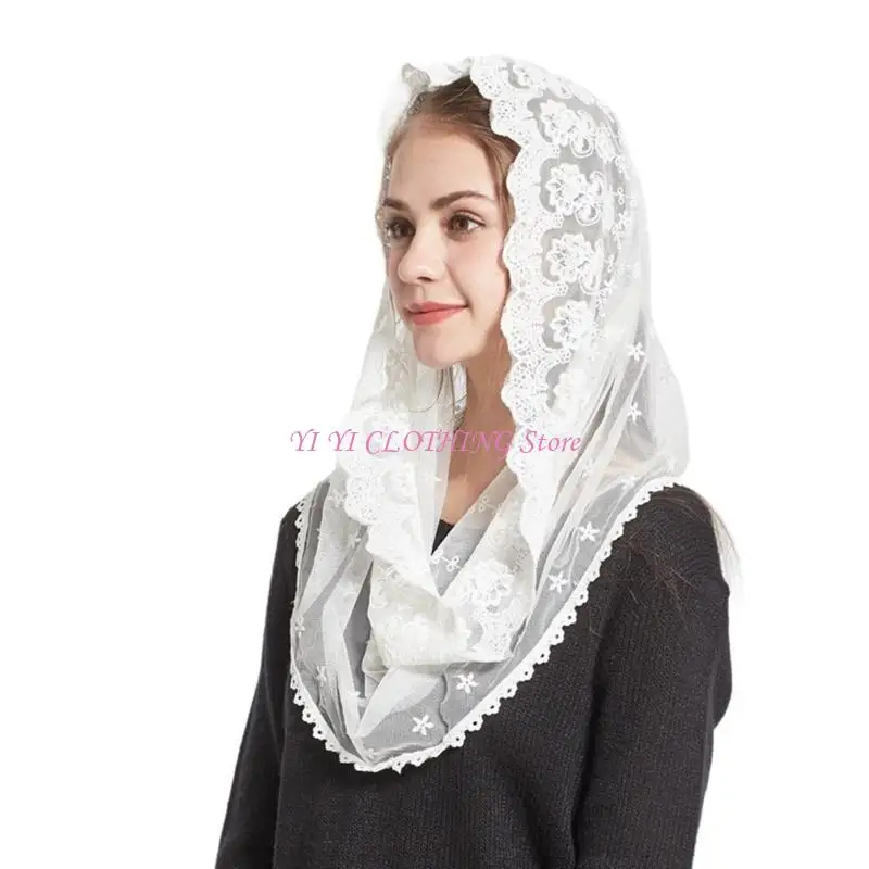 

N5KF Women Sunproof Lace Kerchiefs Lightweight Hot Day Tie Back Lace Headscarf