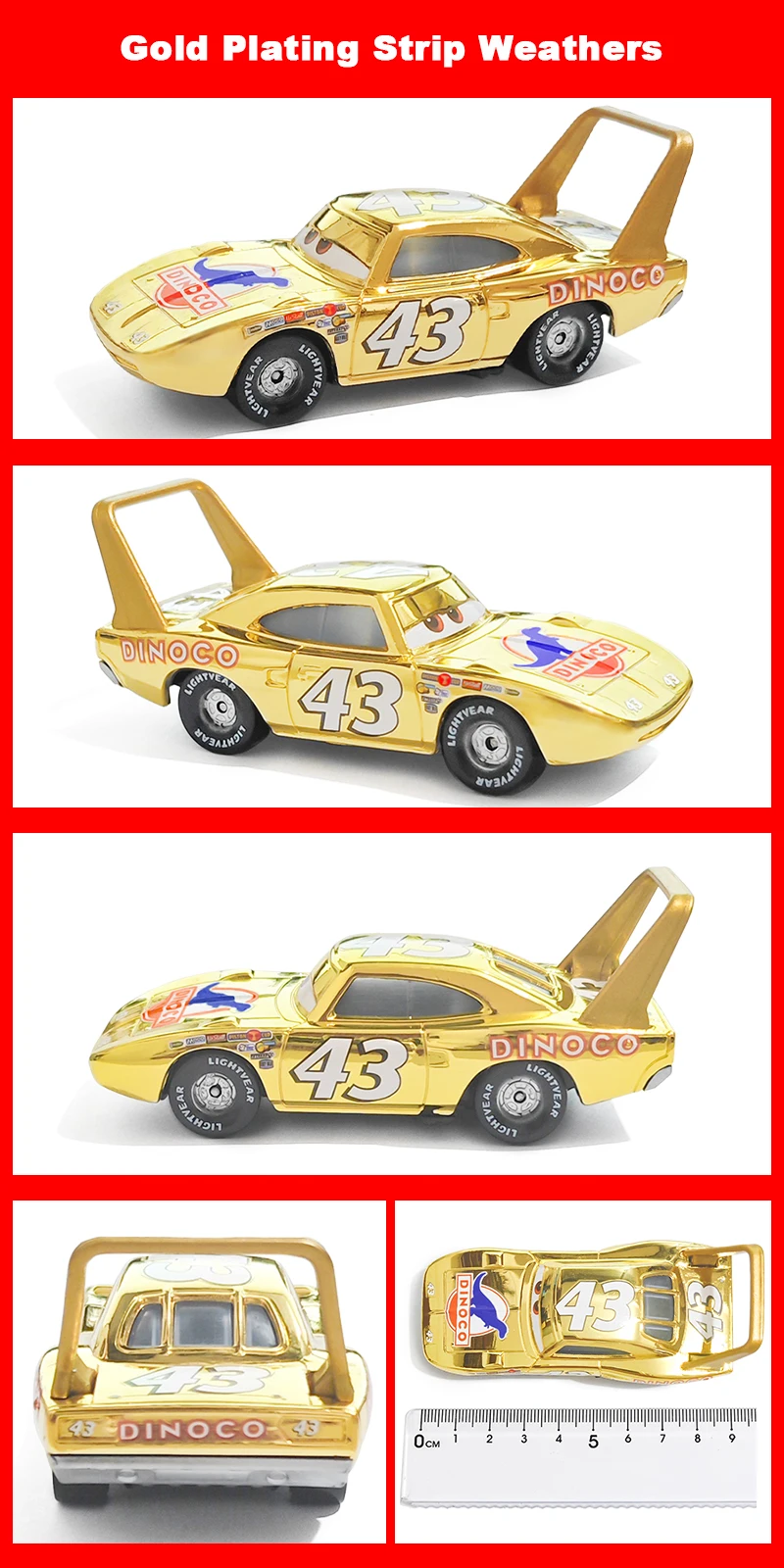 Cars Gold Galvanisierung Car King 43 Anime Figur Strip Weathers 1/55 Metall-Druckguss Dinoco Rennspielzeug Kindergeschenke – Detail 2