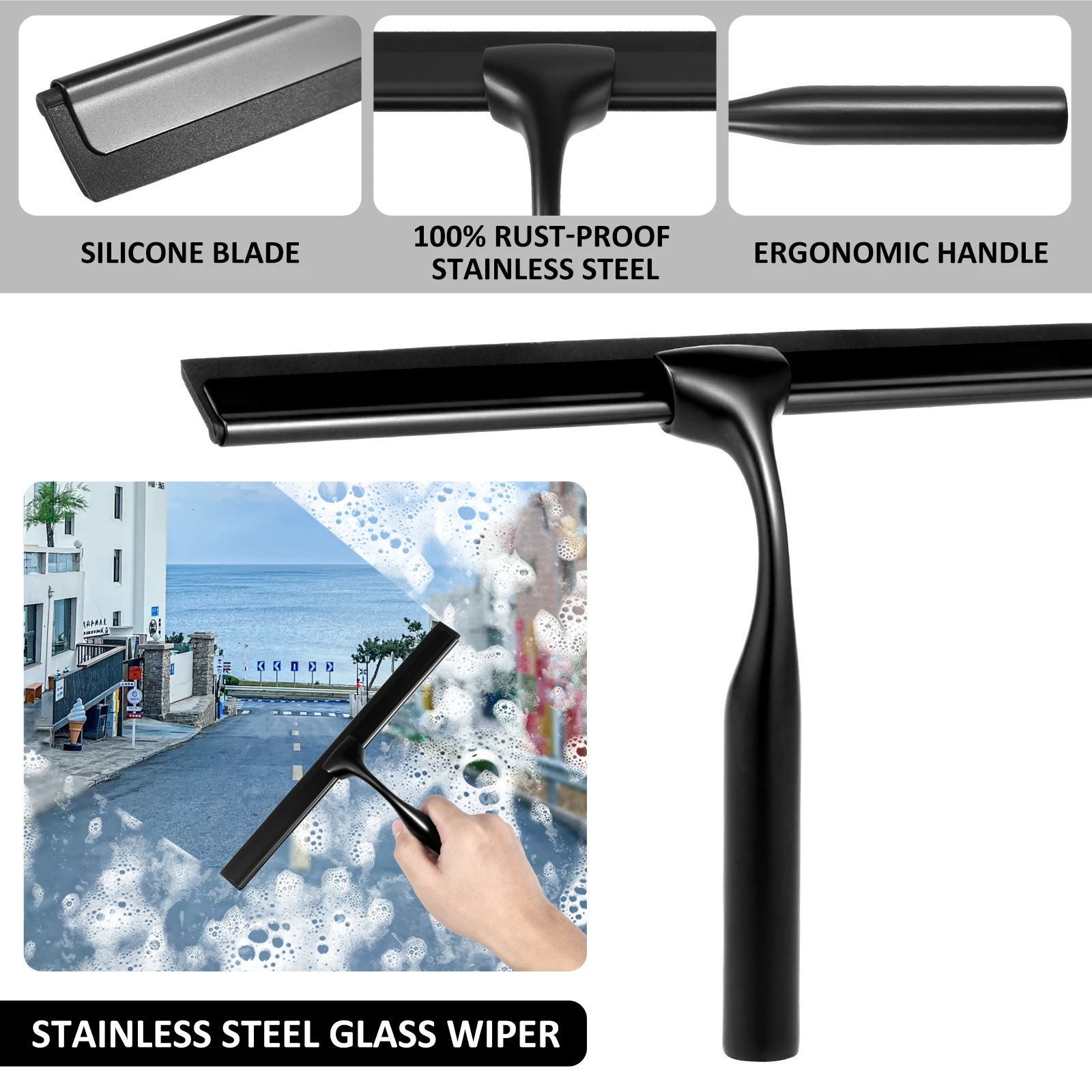 Shower Squeegee Ergonomic Shower Glass Wiper with Long Handle No Noise Glass Window Squeegee 25.2cm Multipurpose Glass Door