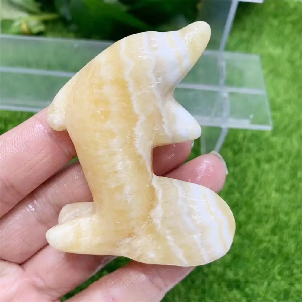 

Natural Yellow Calcite Dolphin Carving Crafts Healing Crystals Carving Halloween Gift Home Decoration 1PCS