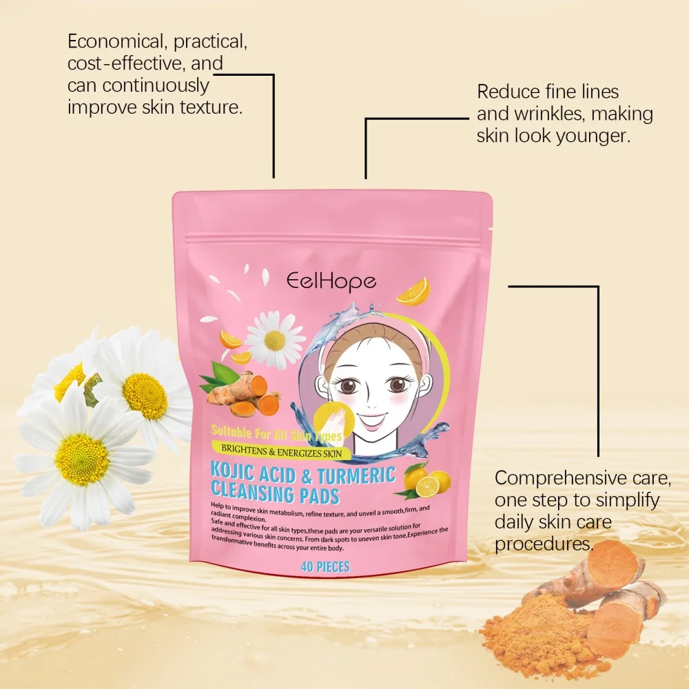 40 Uds almohadillas de limpieza de ácido kójico de cúrcuma almohadilla exfoliante esponjas faciales para limpieza exfoliante herramienta de lavado de cara diaria cuidado de la piel