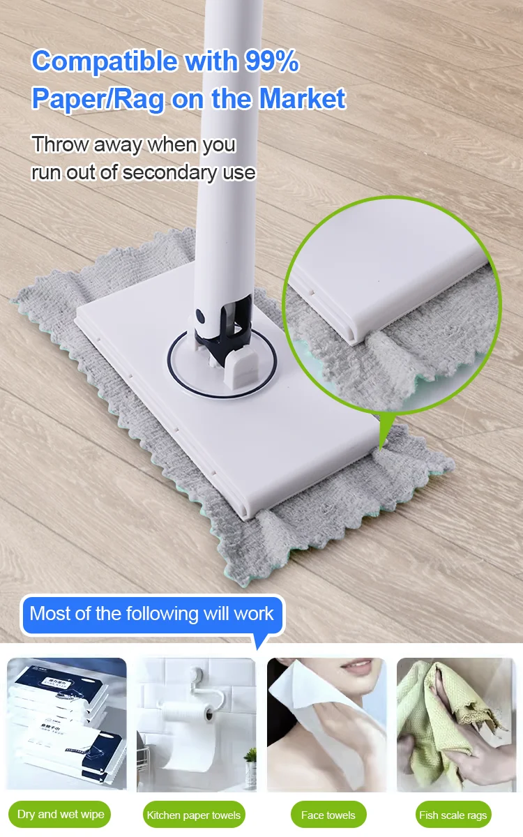 BOOMJOY Mini Mop Automatic Cloth Clip Mop Hand Free Mop for Kitchen and  Household Floor Clean with 360°Rotation Cleaning Tools