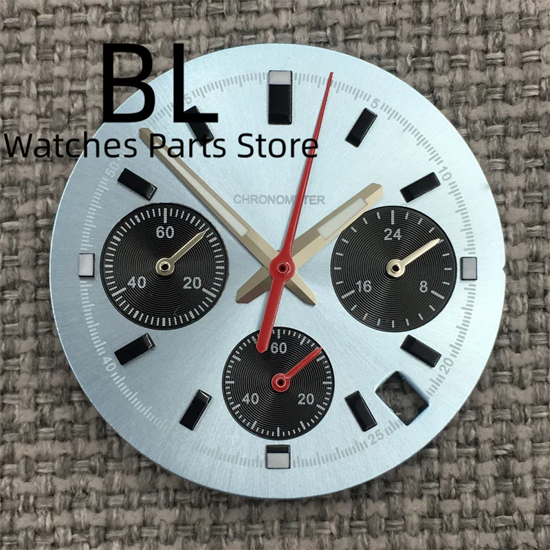 

BLIGER 30 мм 6-контактный VK63 Ice BluePanda циферблат часов с набором рук C3 зеленый светящийся подходит для VK63 хронограф кварцевый механизм Запчасти для часов