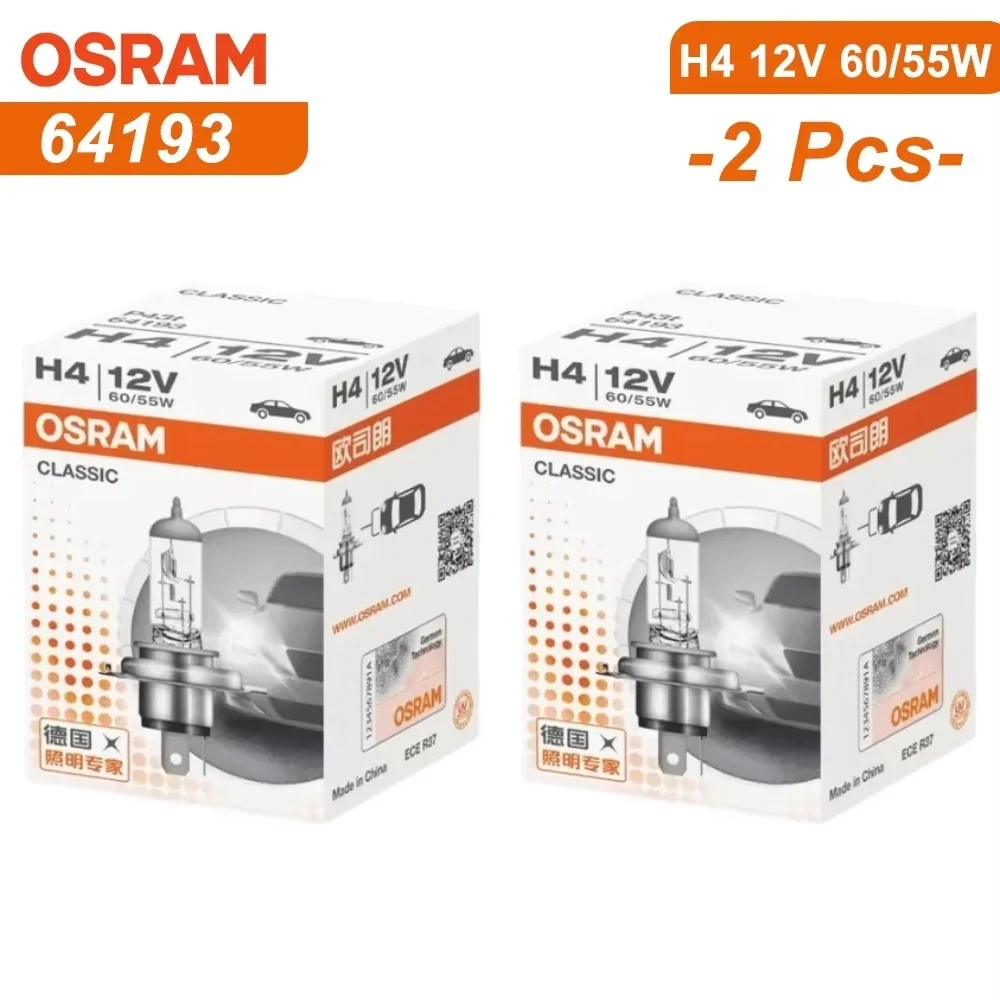 OSRAM H4 Car Halogen Headlight 55W 60W 9003 HB2 64193 P43t Base Classic Standard Lamp High Low Beam Auto Bulb 3200K OEM Original