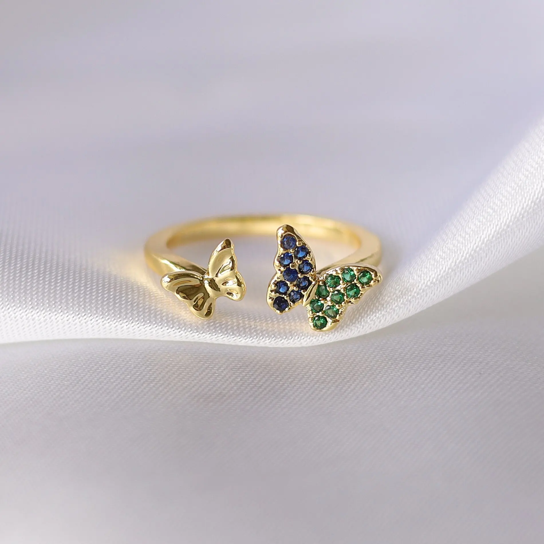 New Trend Exquisite Vintage Colorful Zircon Flower Butterfly Star Moon Finger Opening Adjustable Rings For Women Girls