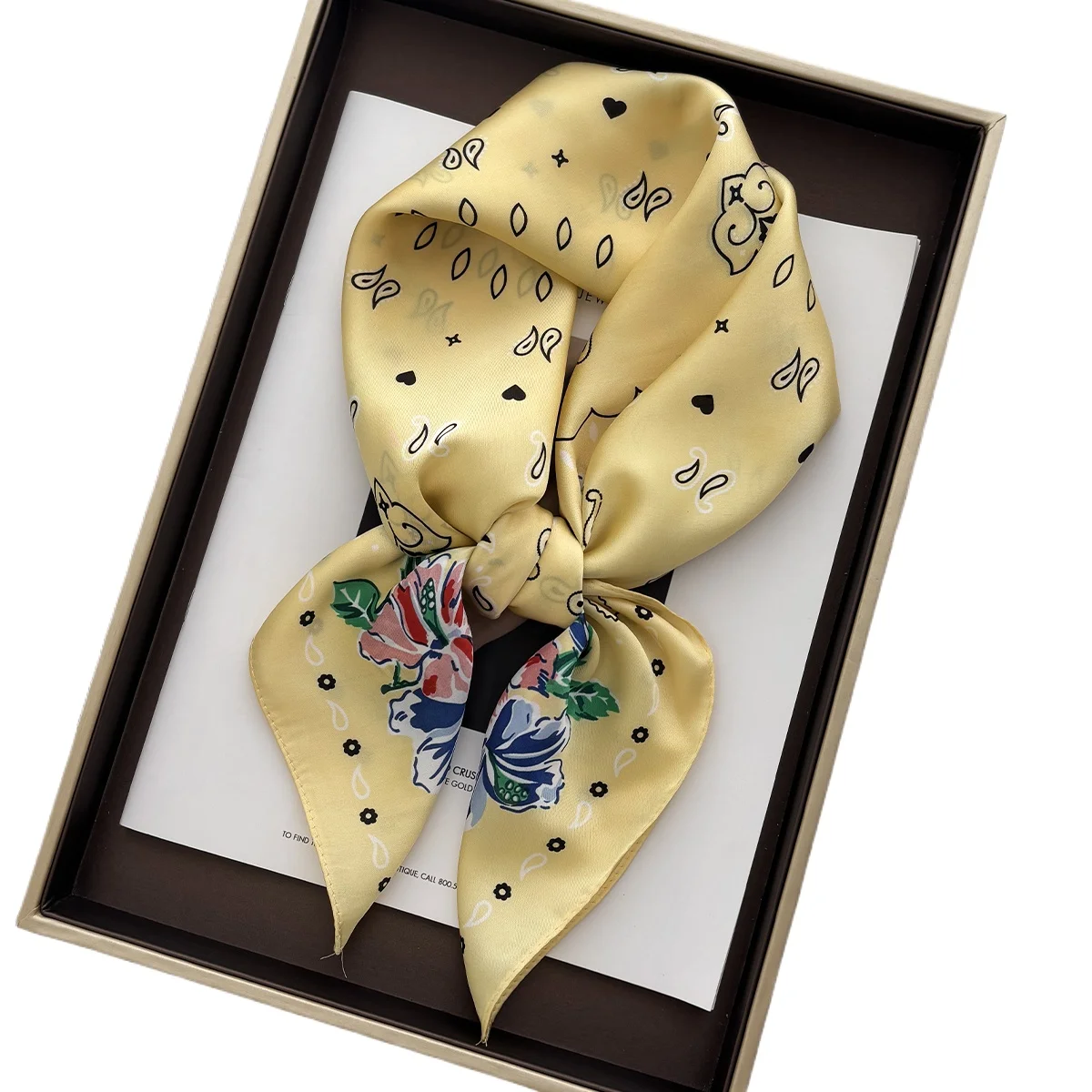 Luxe Vierkante Sjaal Voor Vrouwen 70*70 Cm Dames Hijab Geel Leuke Halsdoek Bandana Zachte Vlek Faux Zijden Sjaals sjaal Warps - afbeelding 2