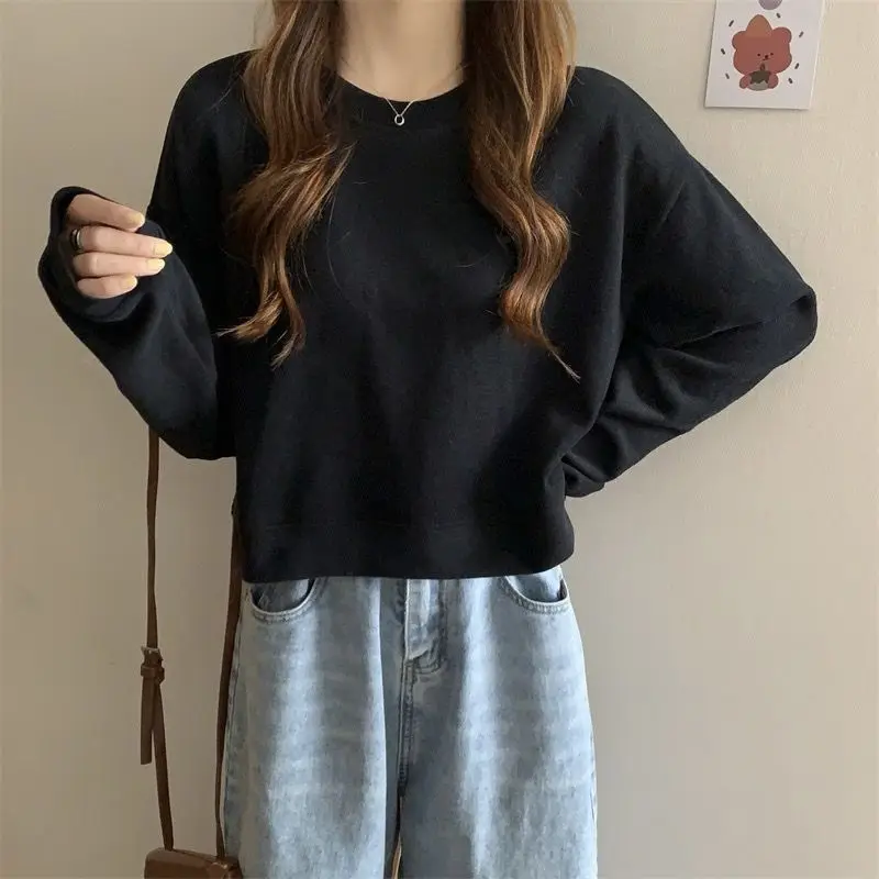 Women\'s Autumn Fashion Simplicity Solid Color O-neck Long sleeve Sweatshirts Women Clothes Casual All-match Temperament Tops