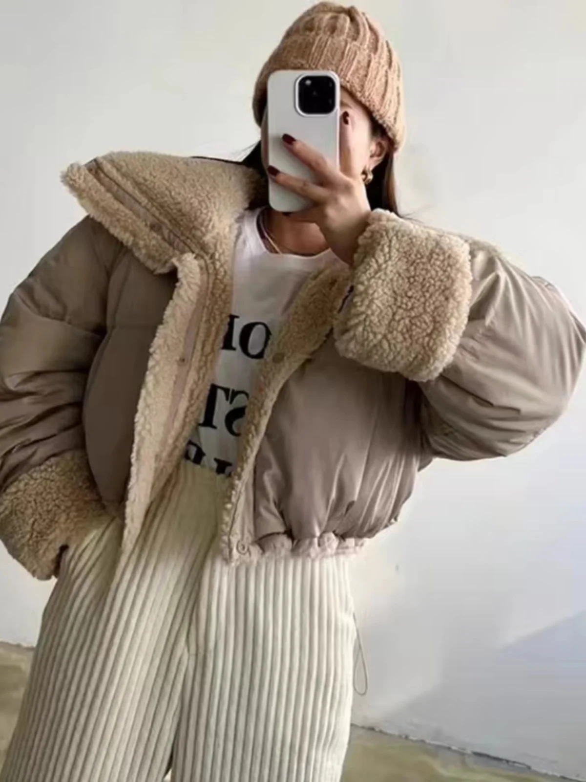 

Women's Cotton Jaet Winter Faion Chic Stand Collar Thi Warm ort Sle Double-Sided Wear Small Size Outerwear Trendy