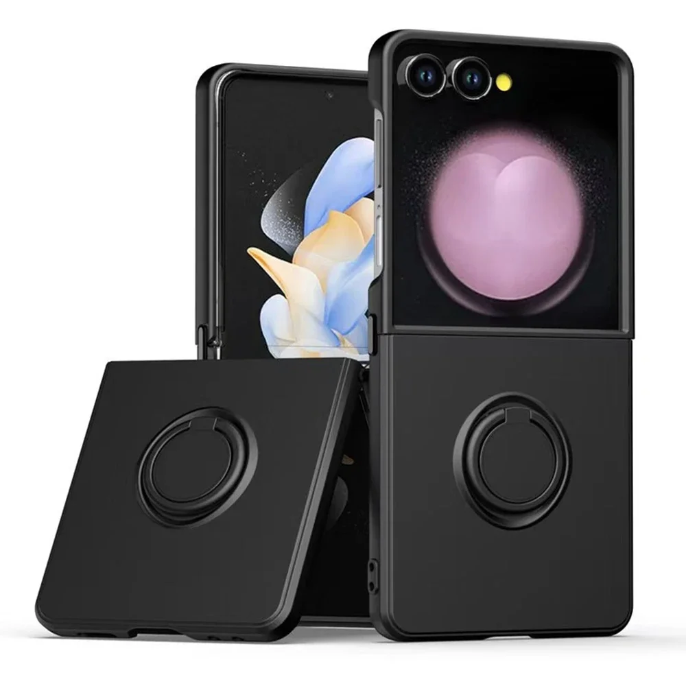 Trendy Soft Silicone Frosting Phone Case for Samsung Galaxy Z Flip 7 FE 6 5 4 3 Shockproof Car Magnetic Ring Stands Mobile Cover