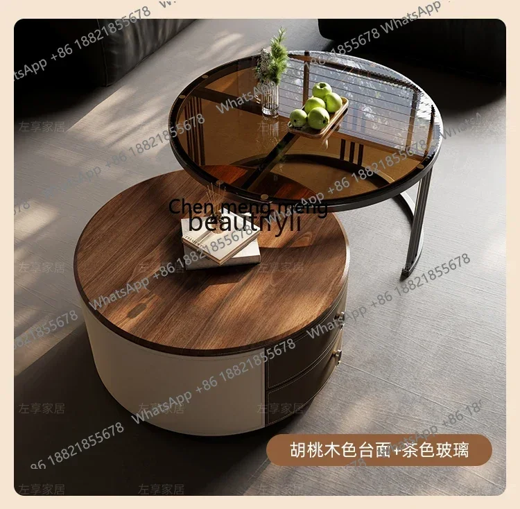 X C غرفة المعيشة الفرنسية المنزل الزجاج السرج الجلود حجم طاولة القهوة المستديرة مزيج #6