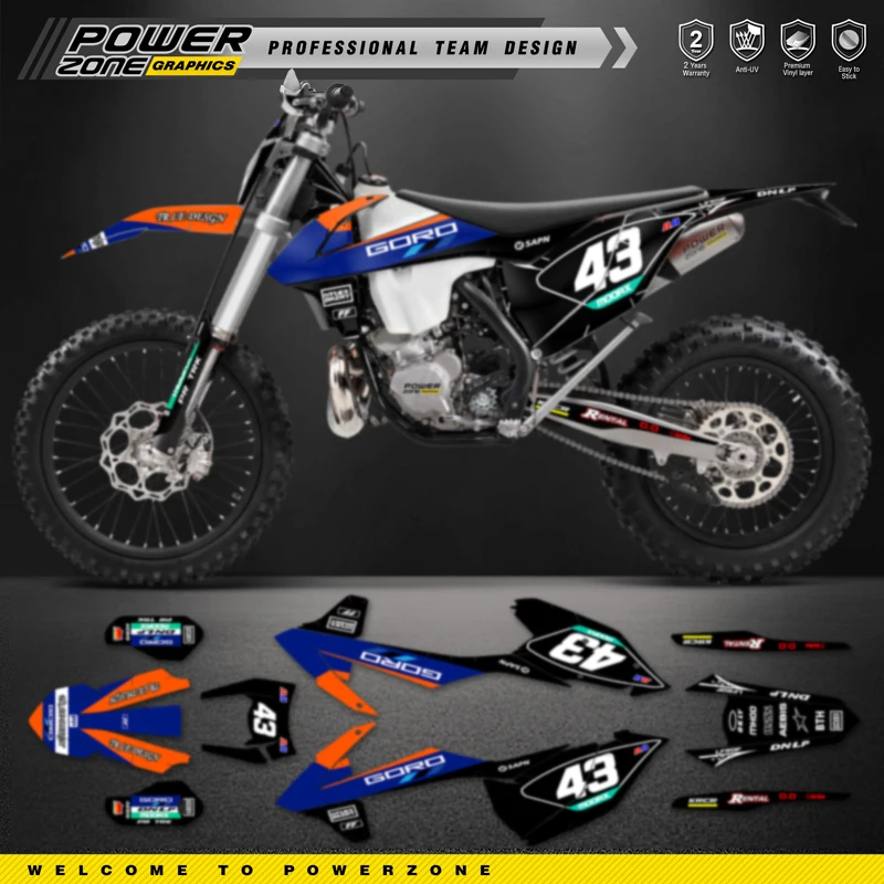 PowerZone Custom Team Graphics Backgrounds Decals Stickers Kit For KTM SX SXF MX 16-18  EXC XCW Enduro 17-19 125 to 500cc 23