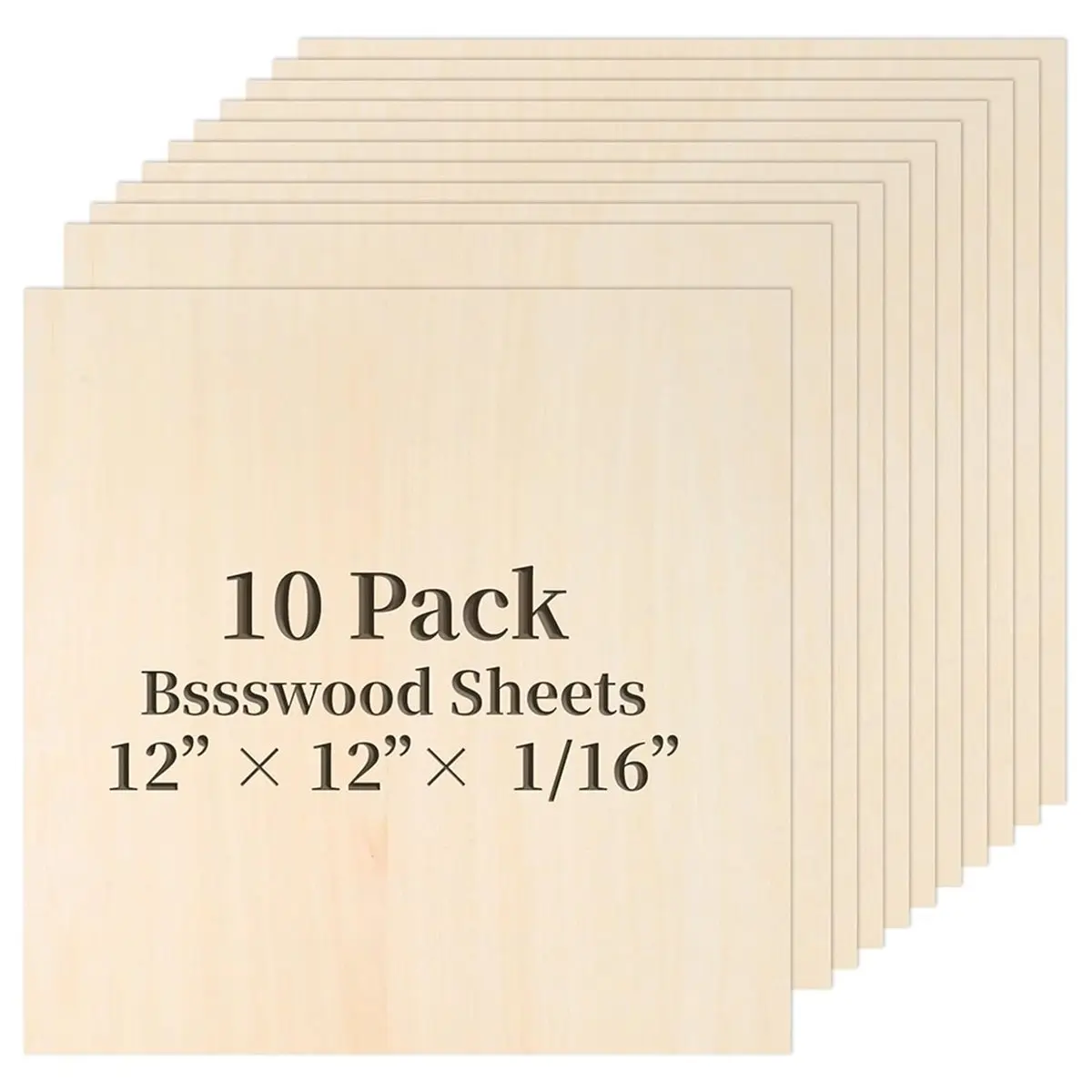 10 Pack Balsa Wood Sheets 12x12x1/16 Inch, Plywood for DIY Cutting, Crafts, Engraving