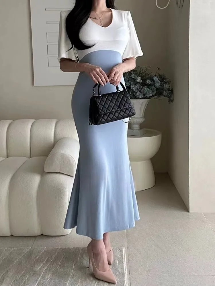 

2025 Elegant Knitted Long Dress Women Fashion O Neck Short Sleeved Bodycon Dresses Female Robes sweater vestidos para mujer