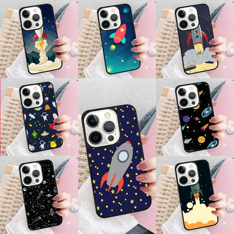 Cartoon Rocket Soft Phone Case Cover for iPhone 16 Promax 15 Pro 13 14 Plus 11 12 Mini XR XS MAX Coque