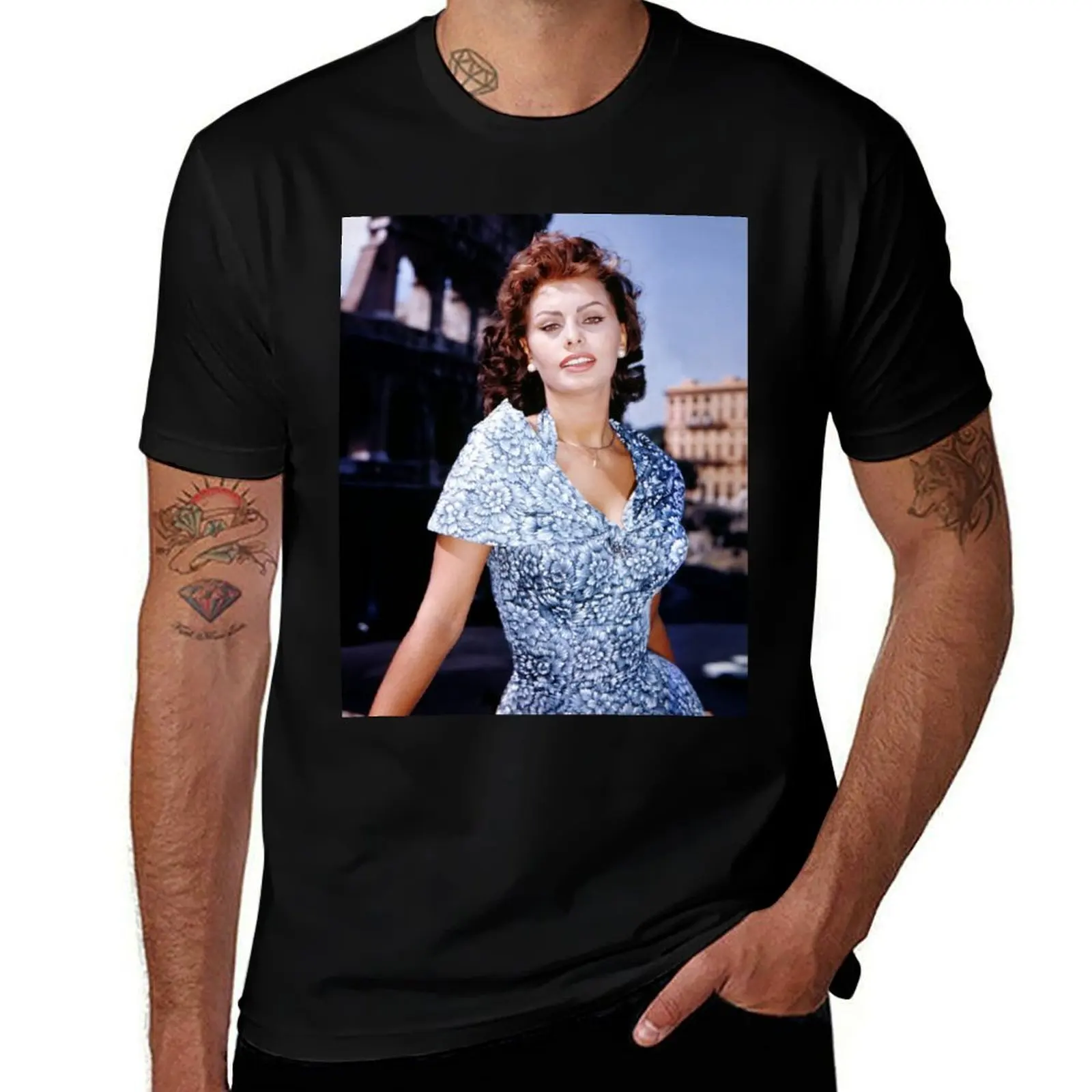 

Sophia Loren blue dress T-Shirt man t shirts cotton t shirt man casual T-Shirt