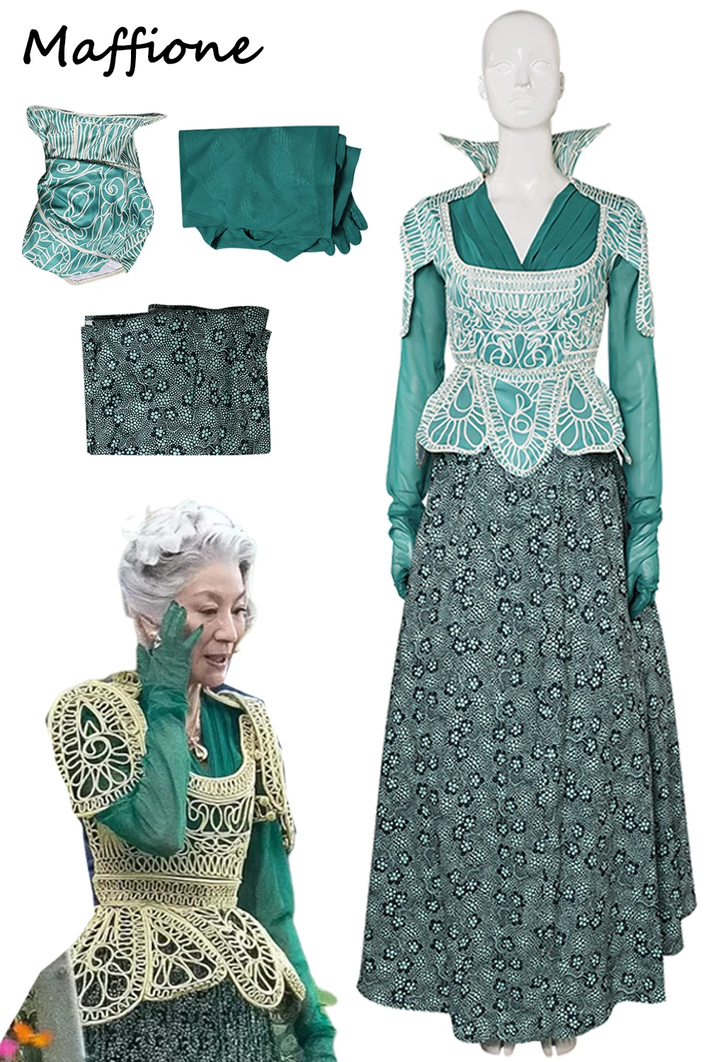 

Madame Morrible Cosplay Dress Costume 2024 Movie Wiked Women Disguise Fantasia Green Dress Ball Outfits Female Halloween Suits