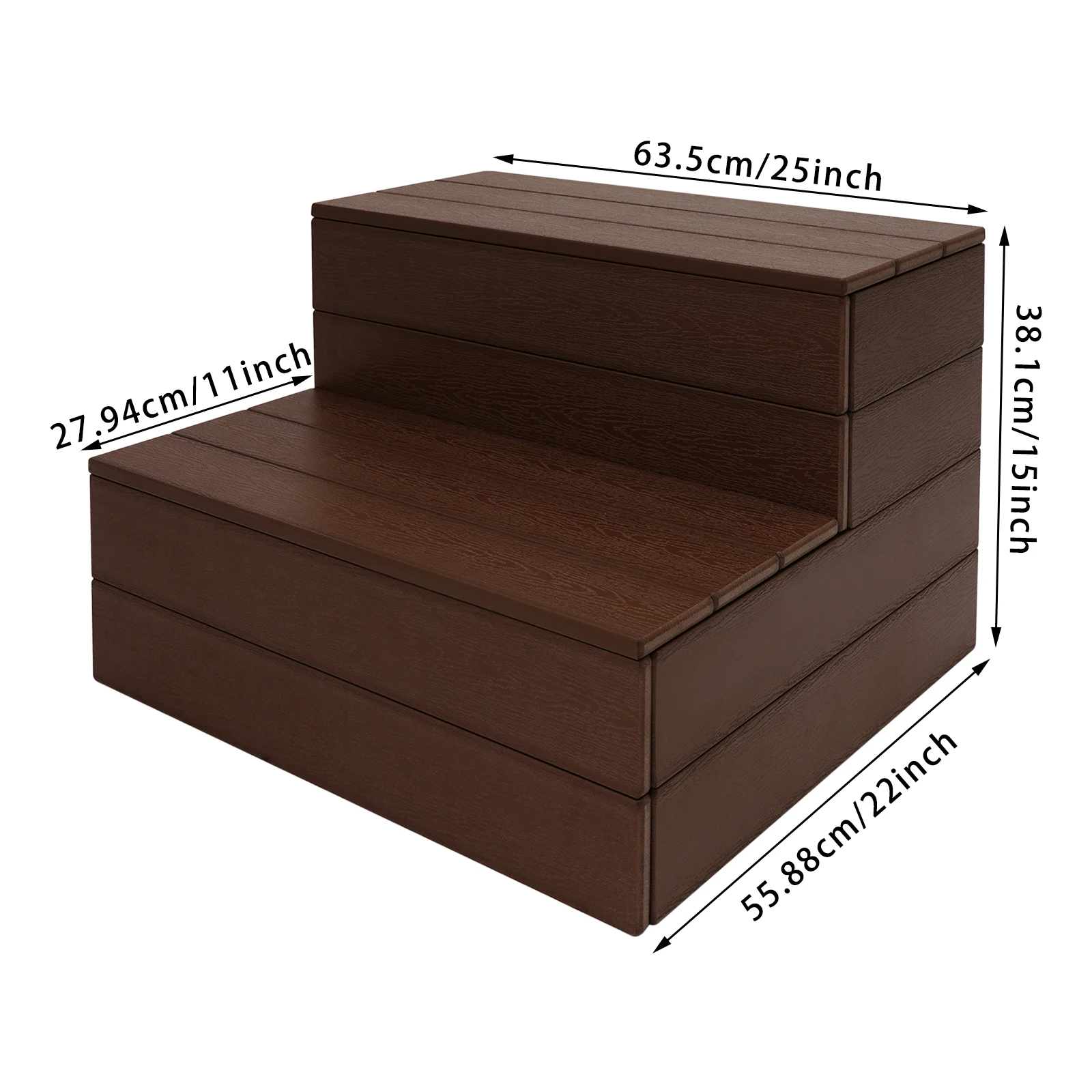 Bahan PS WPC Cokelat 63.5*55.88*38.1cm Tangga Bak Mandi Anti Selip dan Stabil serta Tangga Bak Mandi Bertingkat Dua