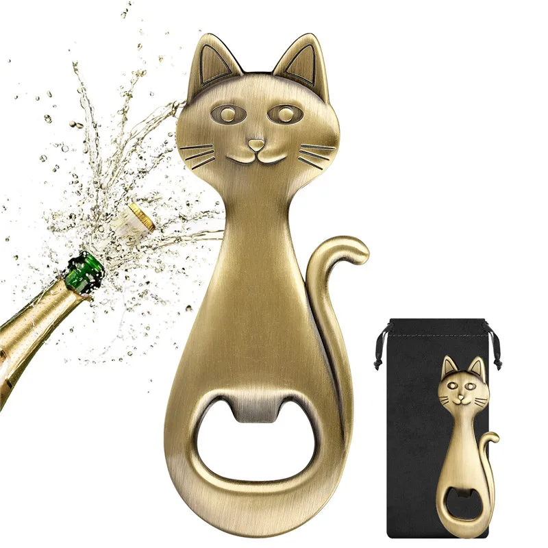 Lovely Cat Shape Bottle Opener Metal Beer Openers Opening Tool for Party Club Kicthen Unique Animal Corkscrew Wedding Gift Set