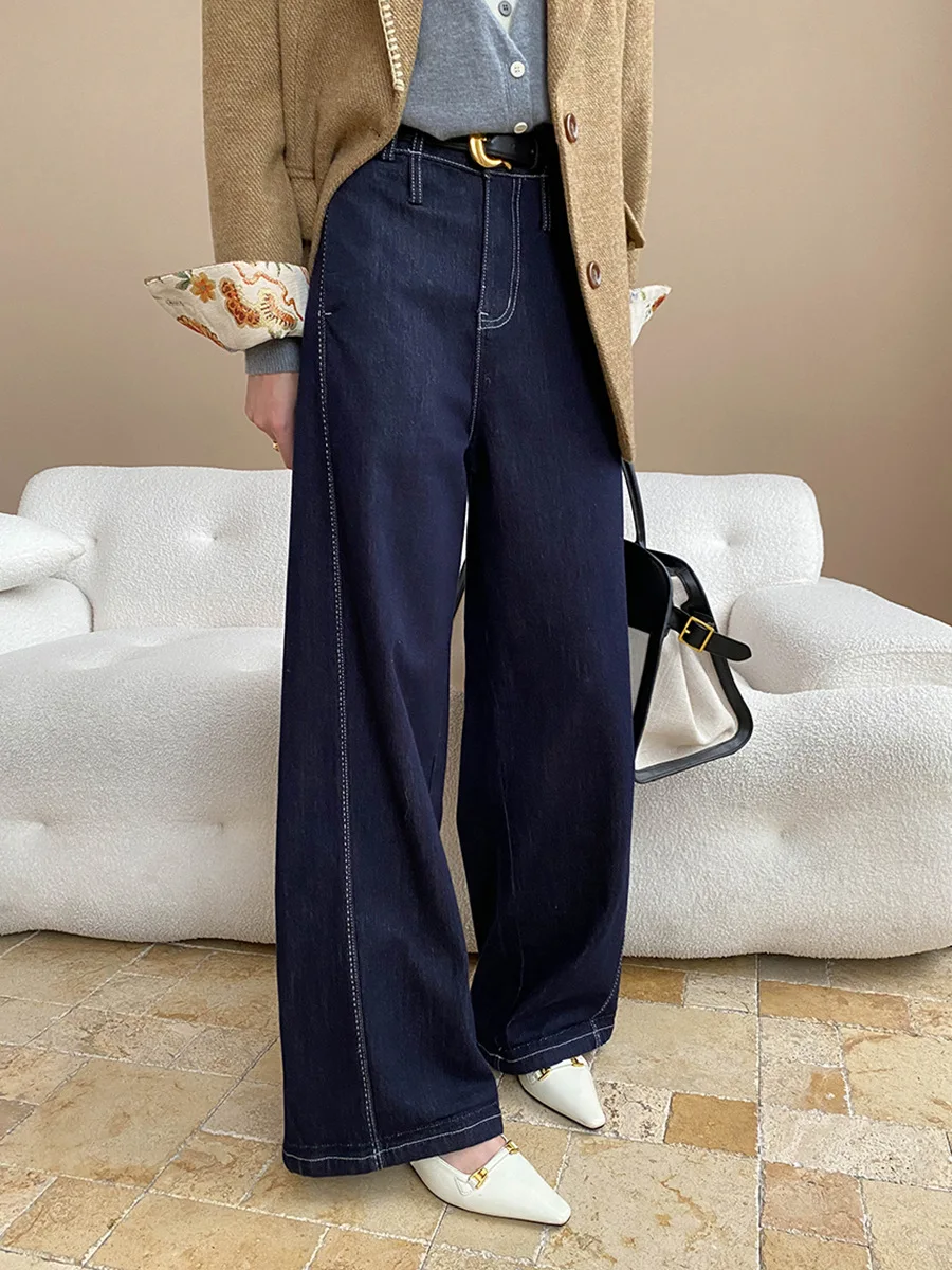 

2025 Spring And Autumn Fashion Outer Seam Scimitar Cut Wide Leg Jeans Women's Casual Pants