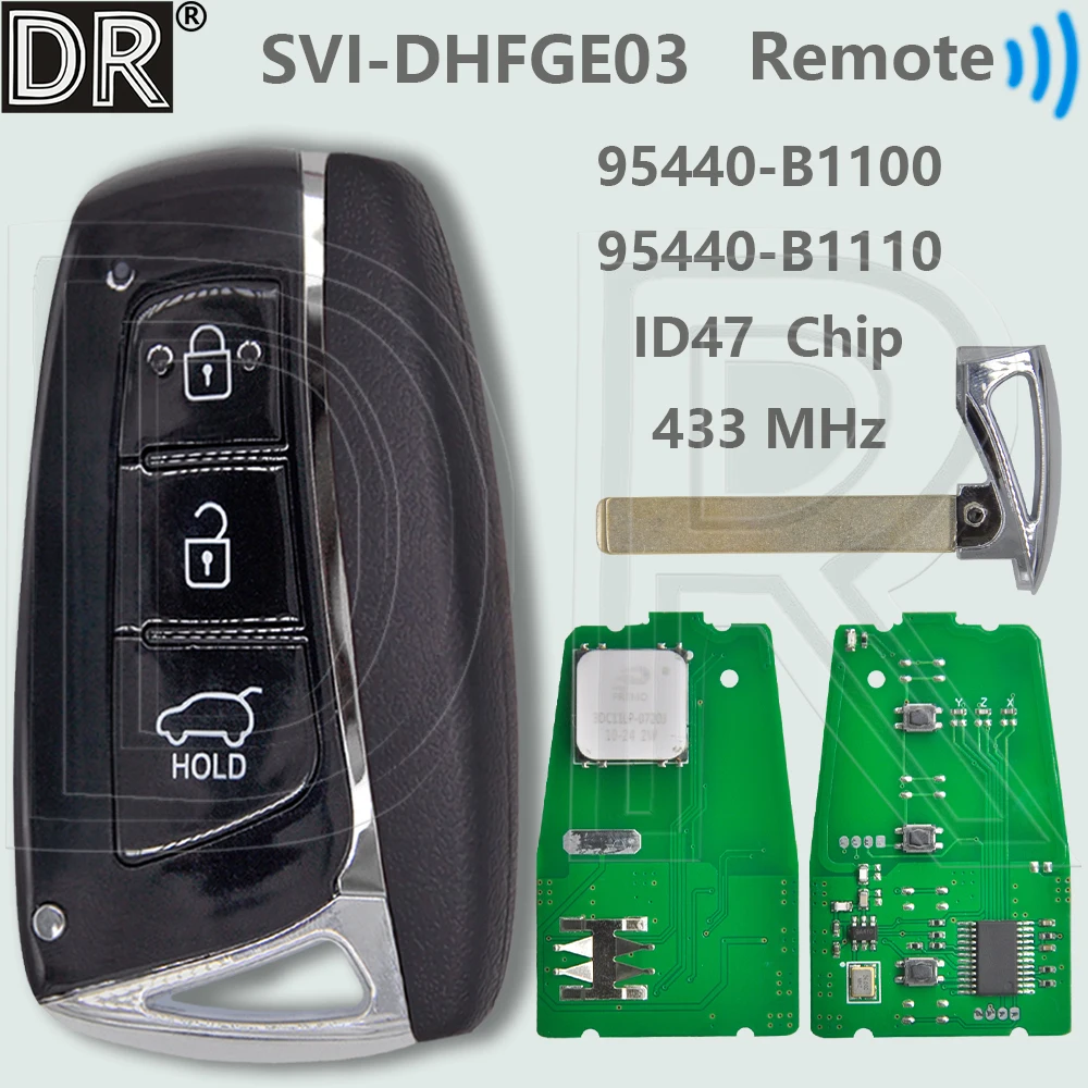 

DR SVI-DHFGE03 95440-B1100 95440-B1110 ID47 чип 433 МГц бесконтактный смарт-автомобильный ключ дистанционного управления для Hyundai Genesis 2014-2017