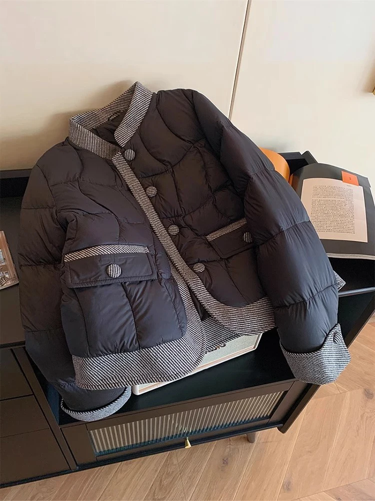 

Американский винтажный хлопковый жакет в стиле пэчворк для женщин, свободный повседневный, с воротником-стойкой, осенне-зимнее пальто в корейском стиле, с длинными рукавами