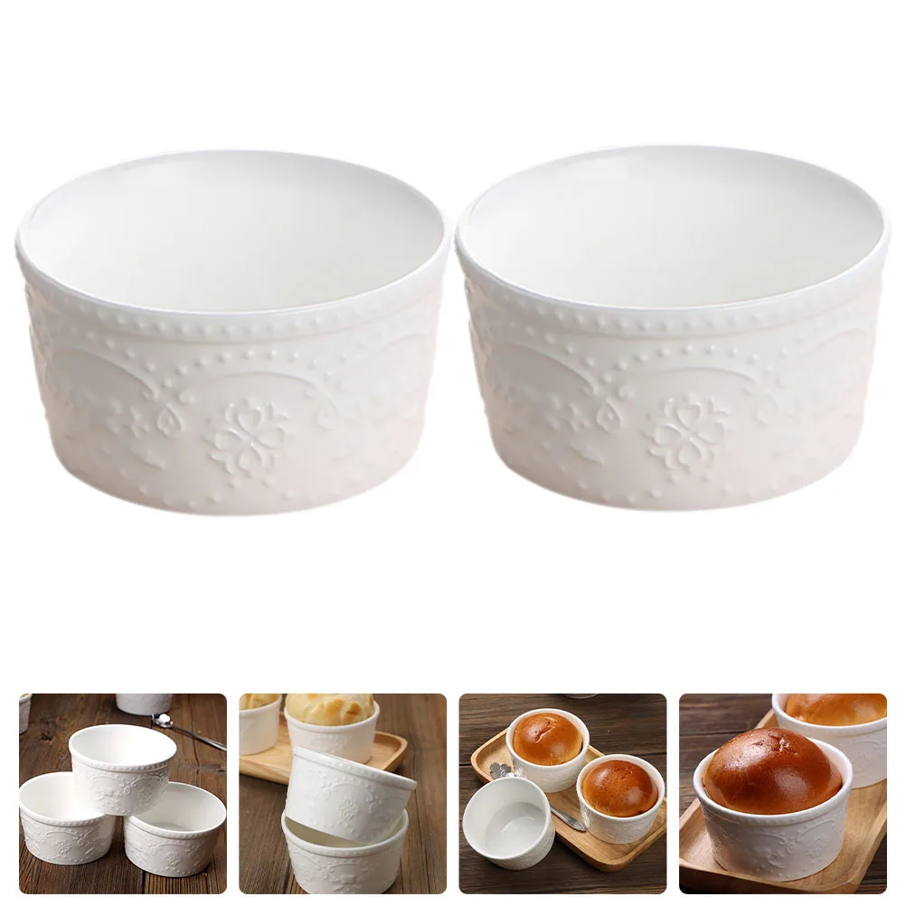 

2 Pcs Bowls Pudding Basins for Steaming Baking Dish Kitchen Porcelain Ramekin Ceramic Ice Cream