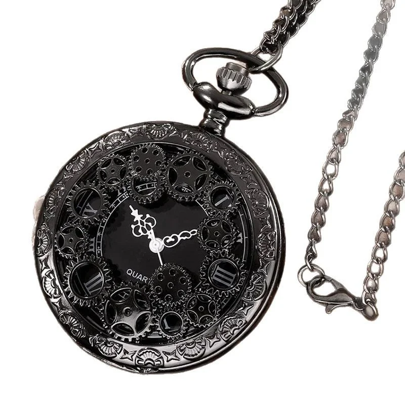 Vintage bronze large hollowed out pattern, large flower pocket watch, retro gear pocket watch