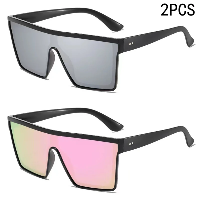 

2PCS Box Fashion Trendy Sunglasses Cycling Driving Ins Sunscreen Sunshade Integrated Car Sunglasses 8821(1914)