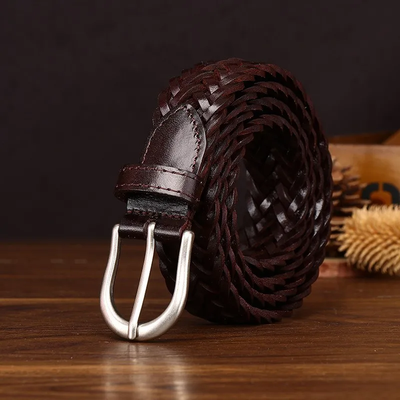 Hand-woven belts for men leather braided needle pure fashionable casual and versatile couple women