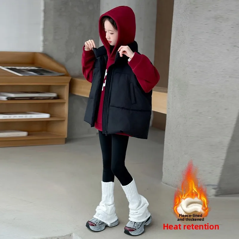 Gilet alla moda in piumino di cotone per ragazze Autunno Inverno Abbigliamento Felpa con cappuccio Felpa con chiusura a cerniera Colore Faionable