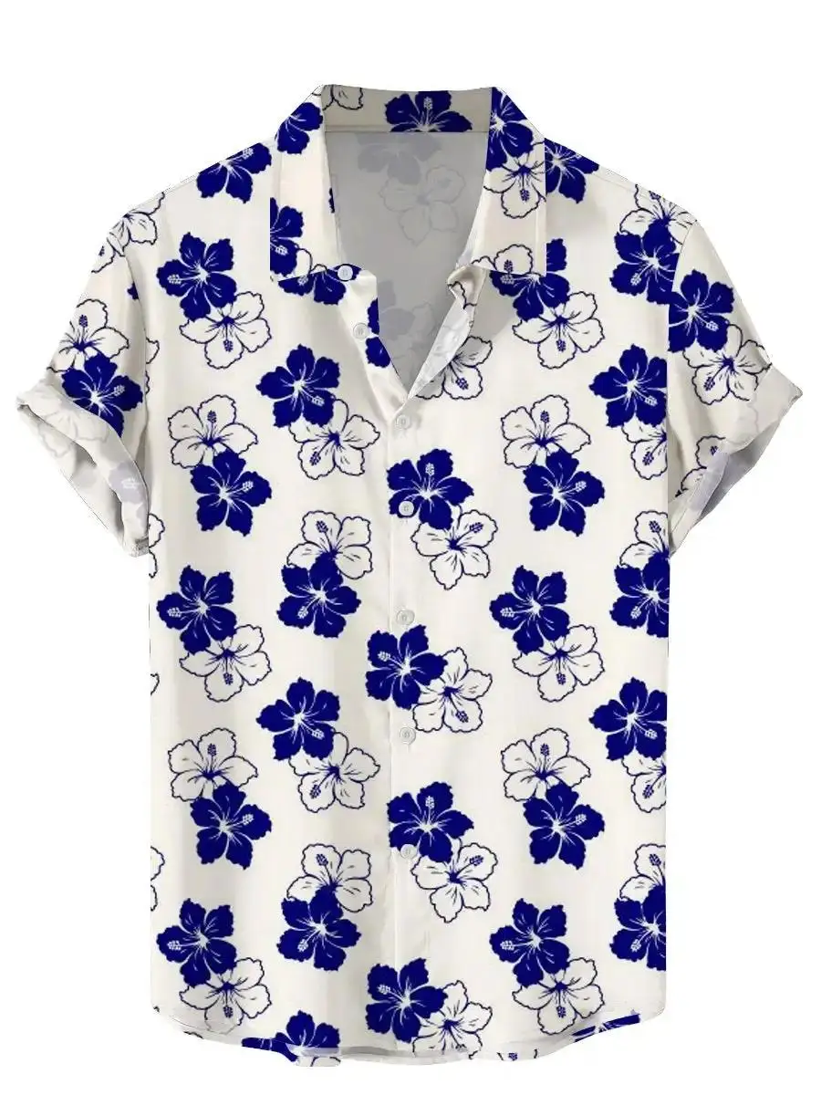Men's button-down shirt with 3D tropical plant print, summer casual vacation shirt, collared short-sleeved unisex clothing