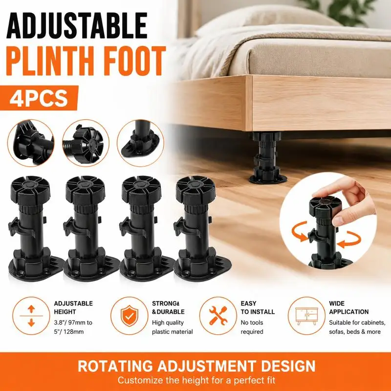 400 Pack Black Heavy Duty Adjustable Cabinet Legs With Stable Base Height Adjustment For Kitchen Furniture Home Renovation