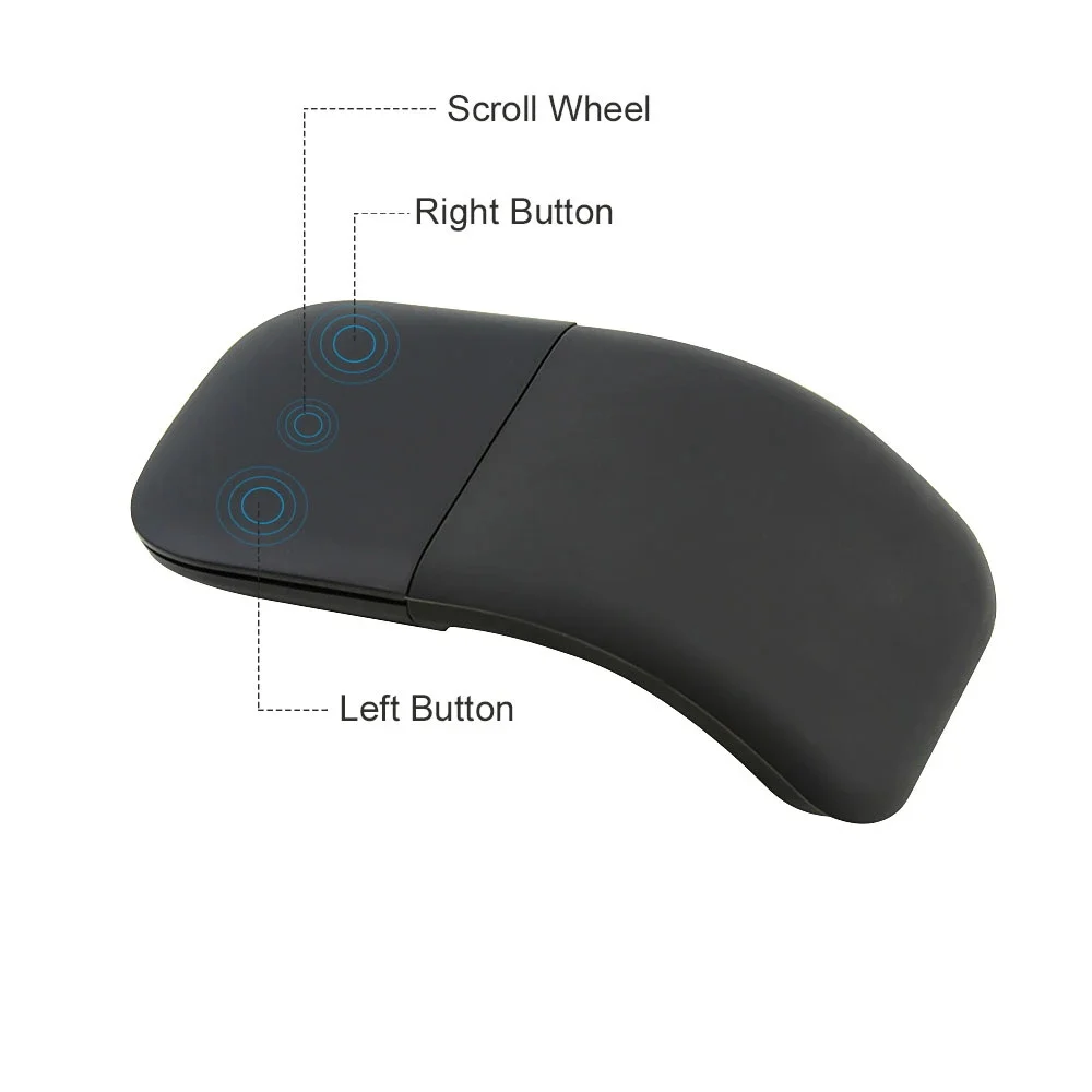 Ratón inalámbrico plegable con Bluetooth, Mini ratón táctil de arco plegable, ergonómico, Utra Delgado, silencioso, para jugador, para Microsoft,