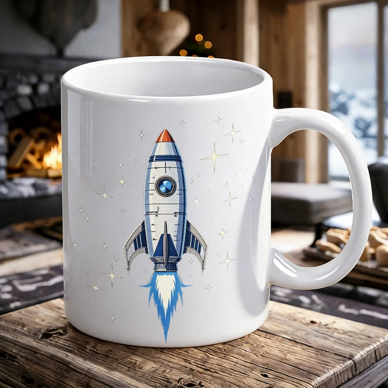 

Science fiction space rocket ceramic mug, coffee mug, milk mug, office tea cup, drinking cup, a gift for friends, fade-resistant