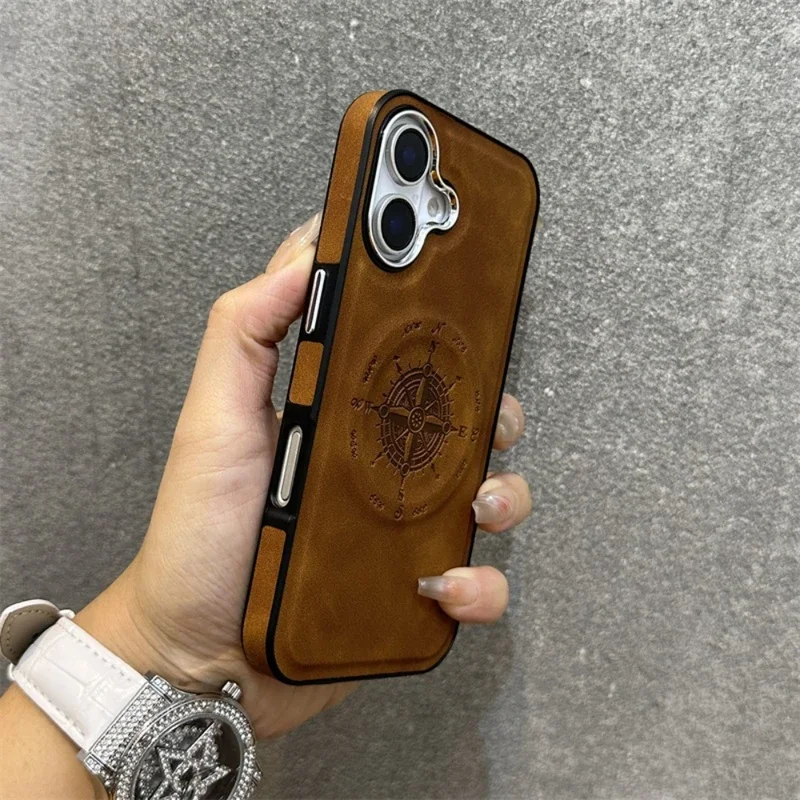 

HOCE Luxury Compass Pattern For MagSafe Magnetic Case For iPhone 16 15 14 Plus 13 12 11 Pro Max Shockproof Matte Leather Cover