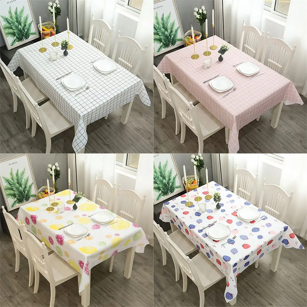 Plastic PVC Waterproof Oilproof Kitchen Dining Table Colth Rectangula Grid Printed Tablecloth Cover Mat Oilcloth Antifouling