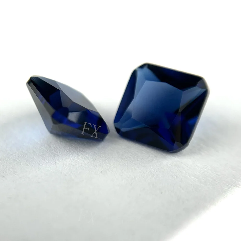 

Wholesale Dark Blue Square Octangle Shape Princess Cut Loose Glass Beads Synthetic Gems For Jewelry Size 2x2~12x12mm