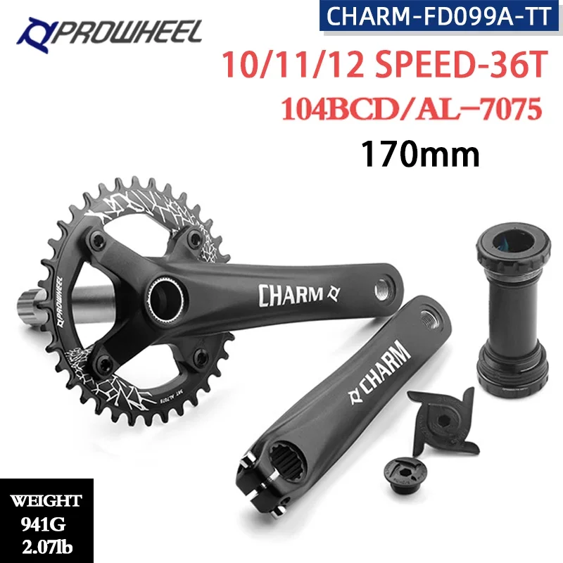 

PROWHEEL 104BCD 4 Claws Crankset 10/11/12 Speed 170mm Crank 36T Single Chainring aluminum alloy MTB Mountain Bike Parts